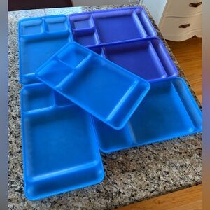 6 Vintage Tupperware Divided Lunch Cafeteria Trays BLUE 1535-3